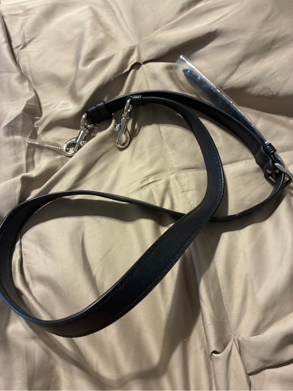Coach Black Leather Crossbody Strap with Silver Hardware NEW with wrap no tag